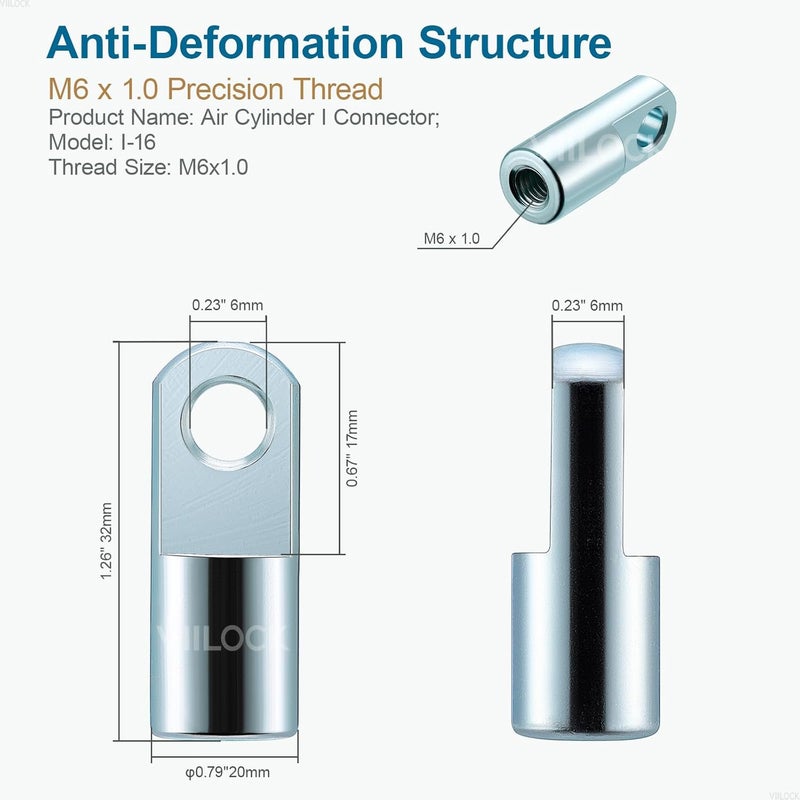 VIILOCK 2pcs Air Cylinder Rod Clevis End, M6x1 Female Thread I Type Connector Air Cylinder Accessories I-16 - Image 3
